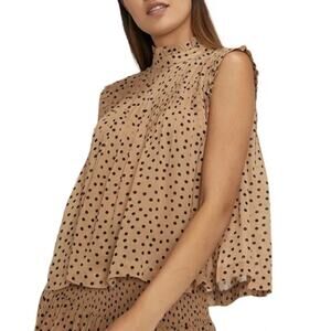 GANNI Printed Georgette Polka Dot Top